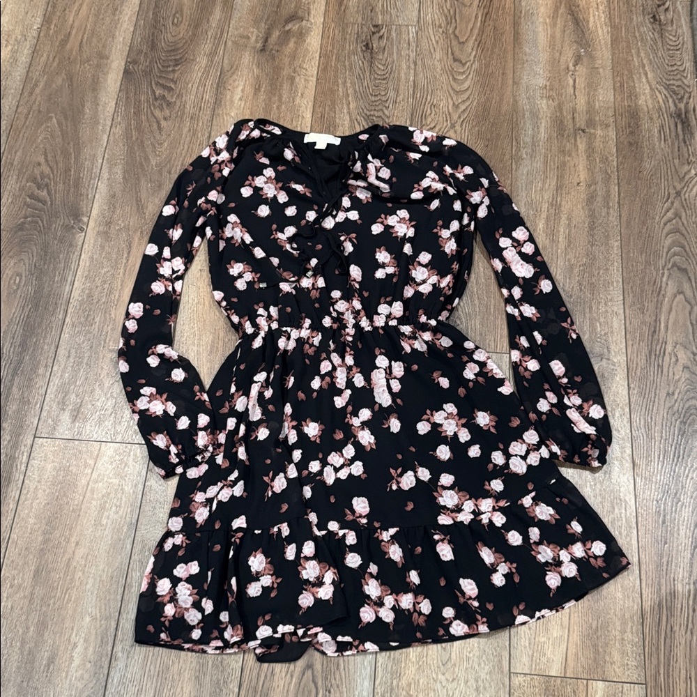 Michael Kors | Rose Print Georgette Tie-Neck Dress